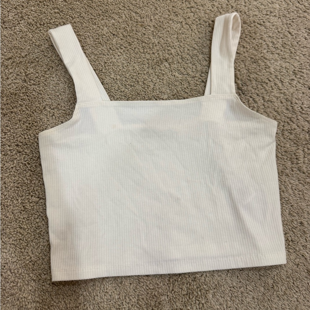 American Eagle Outfitters White Ribbed Square-Neck Crop Top